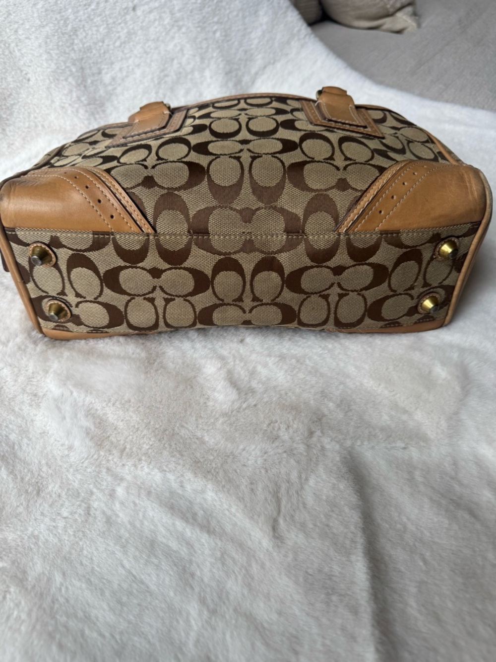 Coach Signature Hampton Satchel  Beige Canvas with Tan Leather Trim Style 10532 - Picture 5 of 8